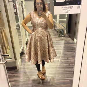 Blush Pink Floral Jacquard Fit & Flare Midi Dress